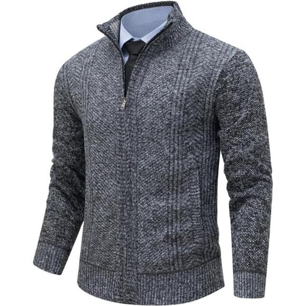 Men's Cardigan Sweaters Full Zip Up Stand Collar Casual Knitted Sweater